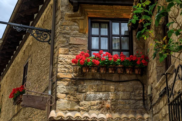 Oude Stenen Gevels Versierd Met Bloemen Oude Stad Casco Viejo — Stockfoto