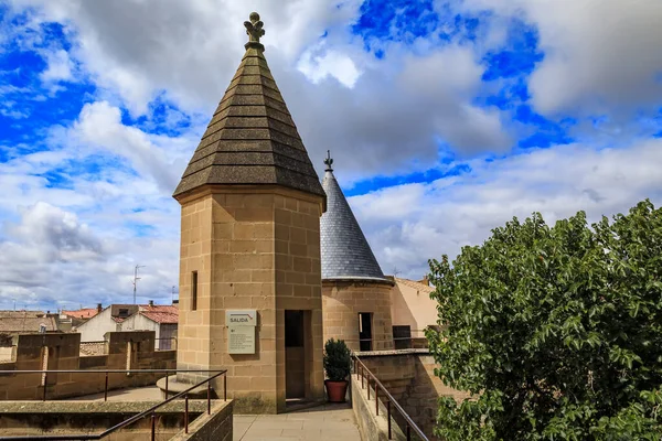 Olite Spain June 2021 Towers Ornate Gothic Architecture Palace Kings — Fotografia de Stock