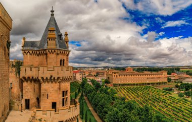 Olite Navarra İspanya 'daki Navarre krallarının sarayının Gotik kulesi.