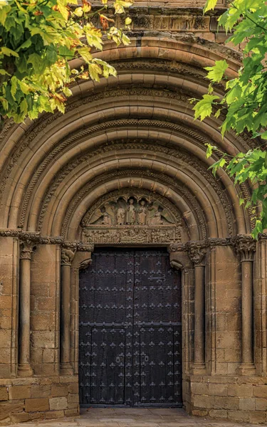 Romanesque Portal Decorated Carvings Saints Archivolt Iglesia San Pedro Saint — Stock Fotó