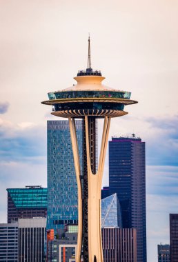Seattle gökyüzü manzaralı Seattle Space Needle Sunset manzaralı Seattle Kerry Park, WA