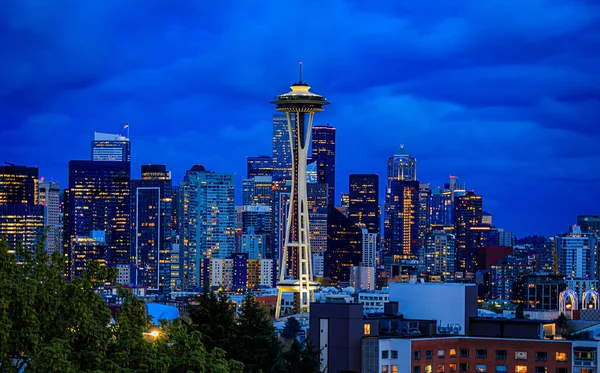 Downtown Skyline View Space Needle Sunset Kerry Park Seattle — Stockfoto