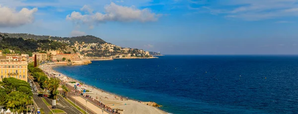 Aerial Panoramic View Nice Coastline Beach Promenade Des Anglais Mediterranean — 스톡 사진