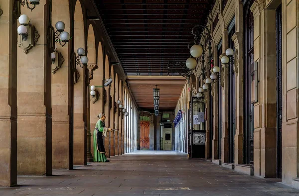 Pamplona Spain June 2021 Arched Colonnade Historic Iruna Cafe Frequented — стоковое фото