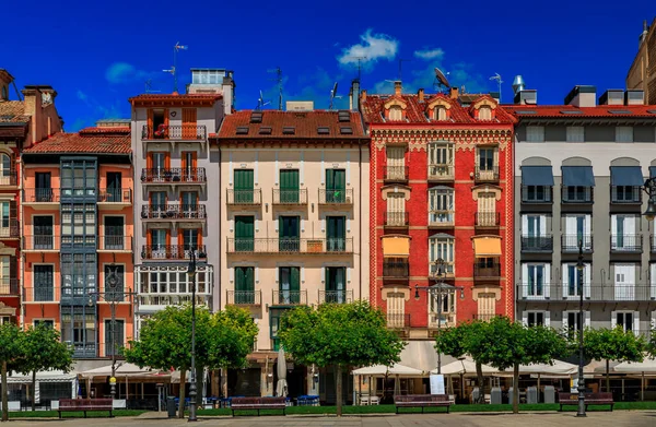 Ornate Facades Buildings Historic Plaza Del Castillo Restaurants Cafes Old — Stockfoto