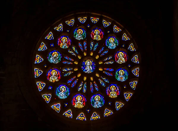 San Sebastian Spain June 2021 Stained Glass Rose Window 16Th —  Fotos de Stock