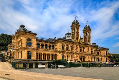 San Sebastian, Spain - June 26 2021: Ornate City Hall facade, former casino building, at the Alderdi Eder Gardens Park in Donostia, Basque Country
