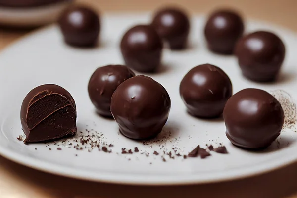 Házi Készítésű Csokoládé Szarvasgomba Cukorka Ünnepi Desszertek Egy Party Élelmiszer — Stock Fotó