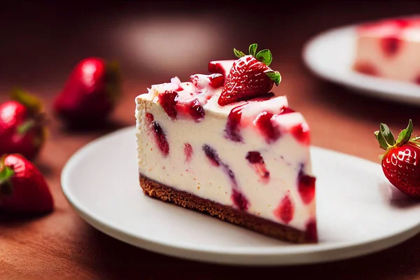 Snijd Aardbeien Mascarpone Cheesecake Sierlijke Kerst Valentijnsdag Party Dessert Voedsel — Stockfoto