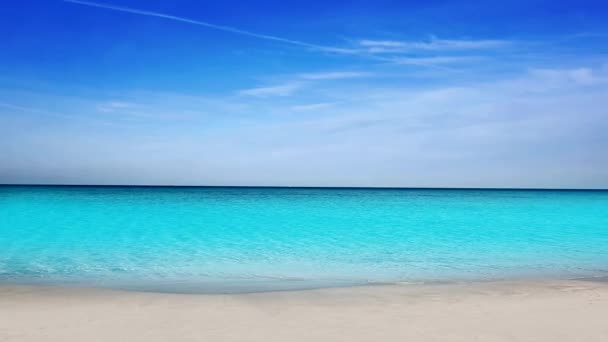 Plage idyllique tropicale turquoise dans la mer des Caraïbes avec rivage de sable blanc belle — Video