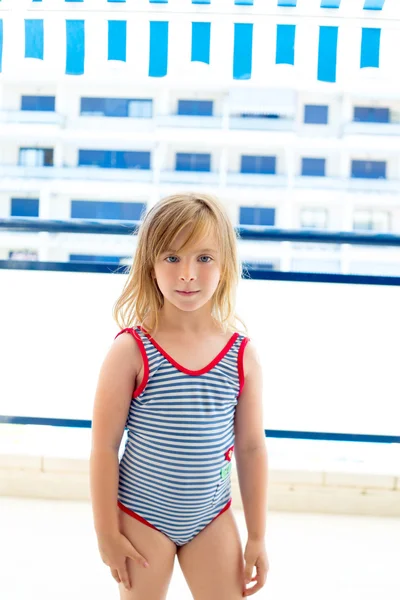 Blond kid girl with summer swimsuit — Stock Photo, Image