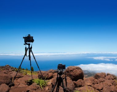 Landscape photographer tripods and camera clipart