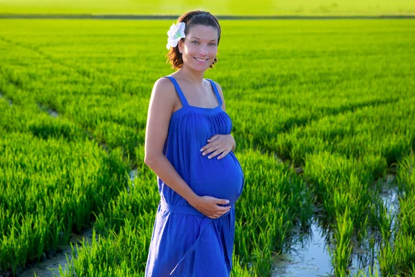 Hermosa mujer embarazada caminando naturaleza al aire libre — Foto de Stock