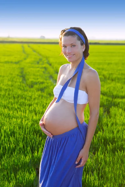 Güzel bir hamile kadın açık doğa yürüyüş — Stok fotoğraf