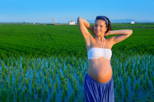 Hermosa mujer embarazada caminando naturaleza al aire libre — Foto de Stock