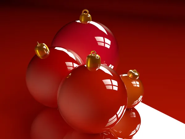 Natale lucido bagattelle palle rosse 3d rendering — Foto Stock