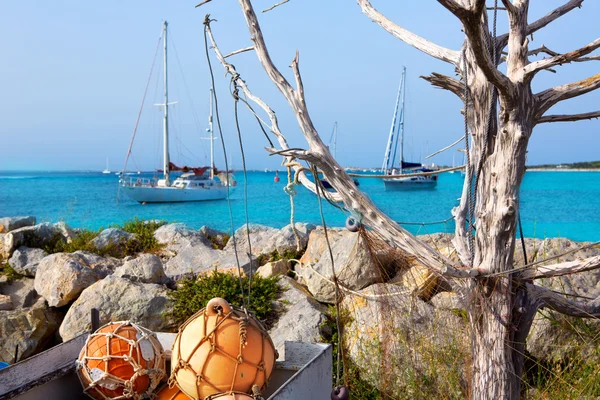 Aqua mediterranean in formentera with sailboats — Stock Photo, Image