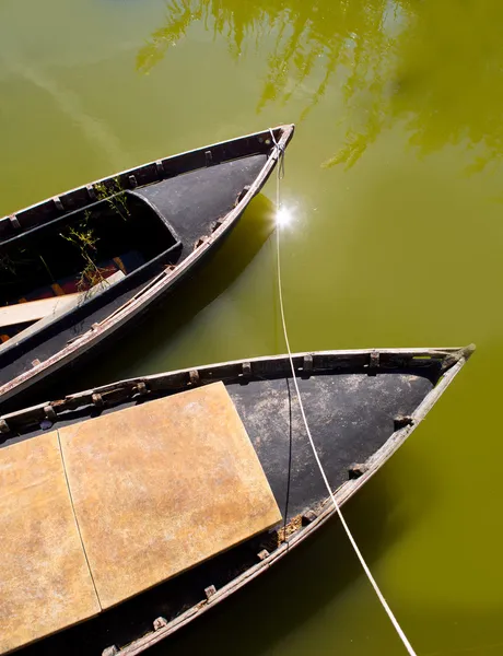 Albufera kanaal boten in el palmar van valencia — Stockfoto