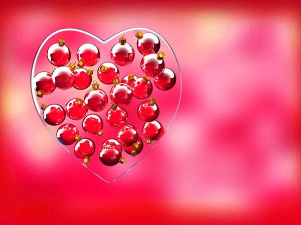 Christmas baubles heart shape in red and gold — Stock Photo, Image