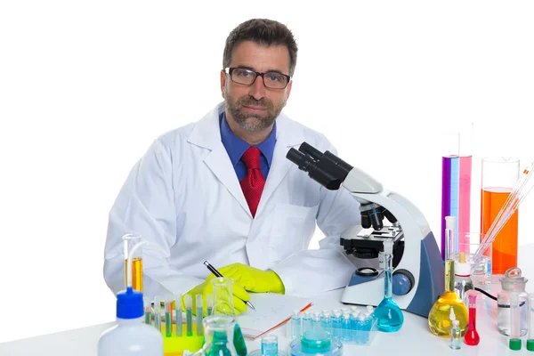 Chemické laboratorní vědec muž pracovní výšku — Stock fotografie