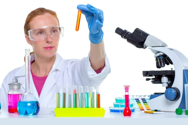 Chemical laboratory scientist woman with test tube Stock Image