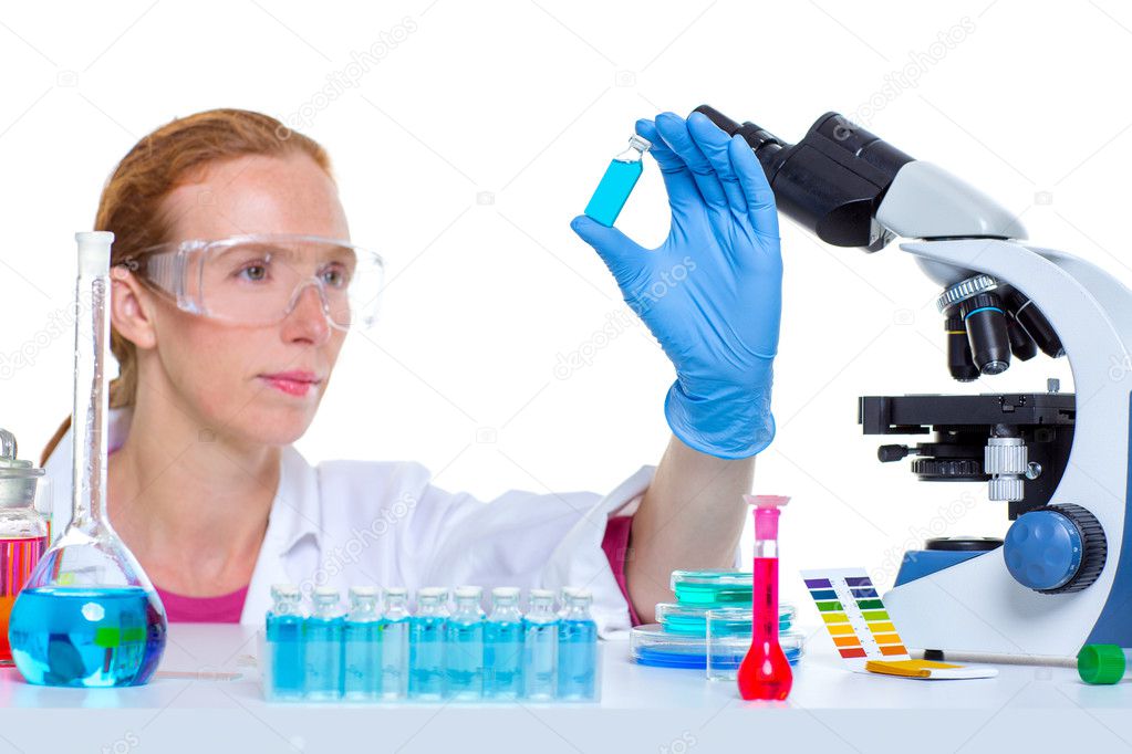 chemical laboratory scientist woman working with bottle