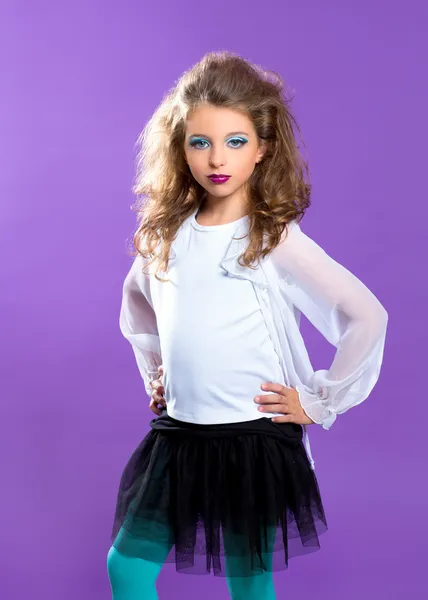 Children fashion makeup kid girl on purple — Stock Photo, Image