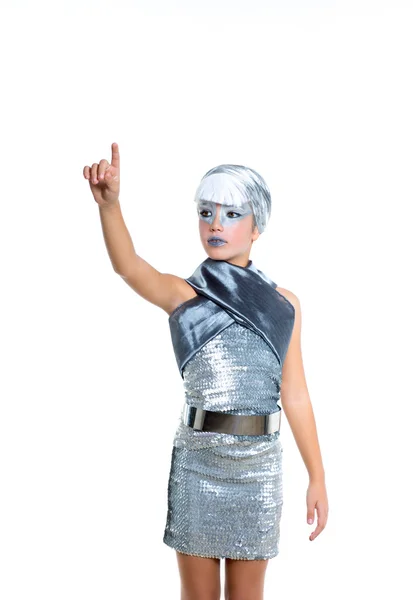 Kinder futuristische Mode Kinder Mädchen Silber Make-up — Stockfoto