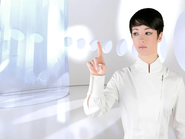 Futuristische Frau berühren Fingerabdruck — Stockfoto