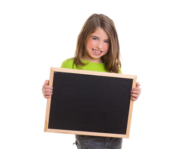 Gyermek lány fehér keret másol hely fekete tábla — Stock Fotó