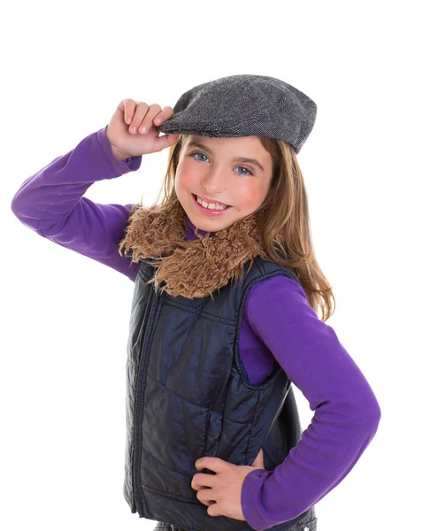 Bambini capretto invernale ragazza con cappotto e pelliccia sorridente — Foto Stock