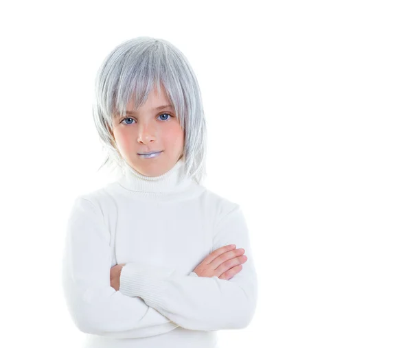 Beautiful futuristic kid girl futuristic child with gray hair — Stock Photo, Image