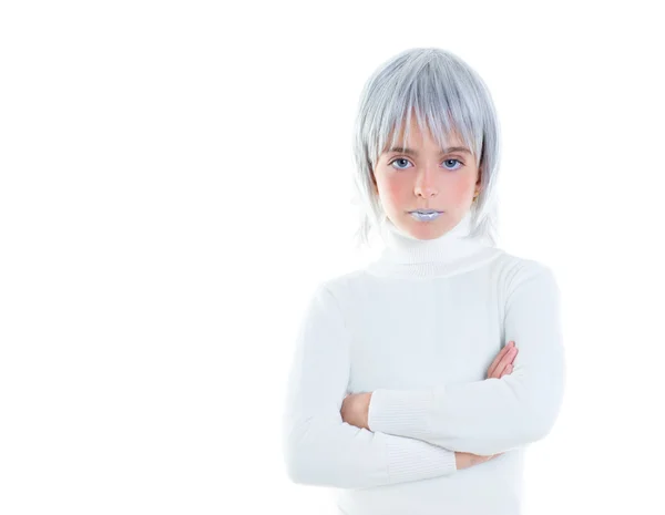 Beautiful futuristic kid girl futuristic child with gray hair — Stock Photo, Image