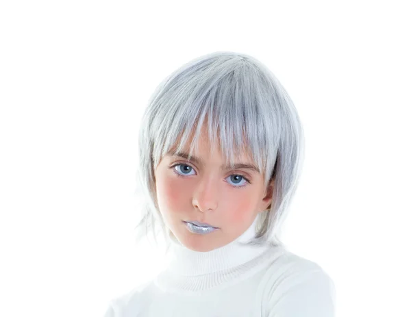 Piękne futurystyczny dziecko dziewczynka dziecko futurystyczny z siwych włosów — Zdjęcie stockowe
