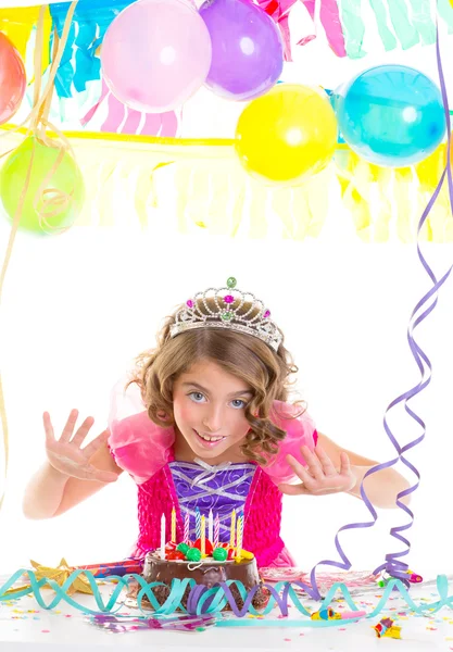 Child kid crown princess in birthday party — Stock Photo, Image