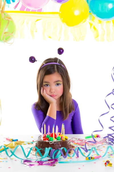 Asian child sad bored kid girl in birthday party — Stock Photo, Image