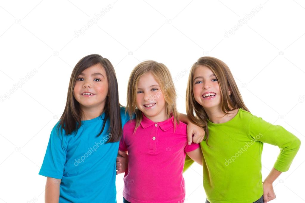 children happy girls group smiling together