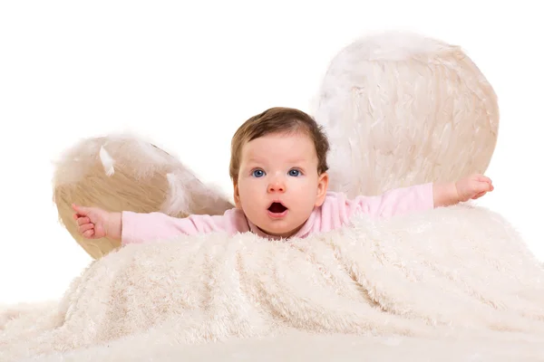 Niña ángel con plumas alas blancas — Foto de Stock