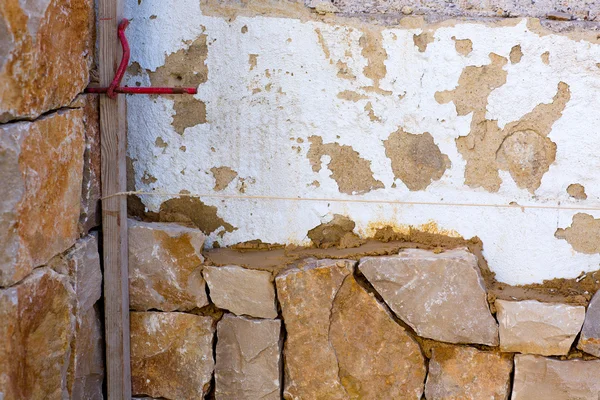 Διαδικασία construcion τοιχοποιίας πέτρινο παραδοσιακό — Φωτογραφία Αρχείου