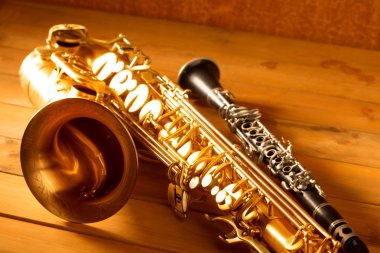 Classic music Sax tenor saxophone and clarinet vintage clipart