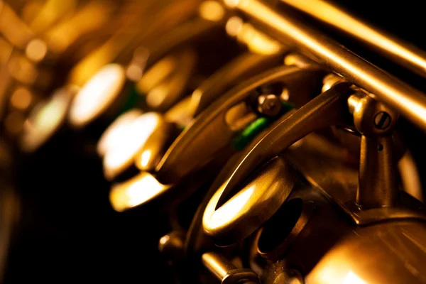 Tenor sax golden saxophone macro selective focus — Stock Photo, Image