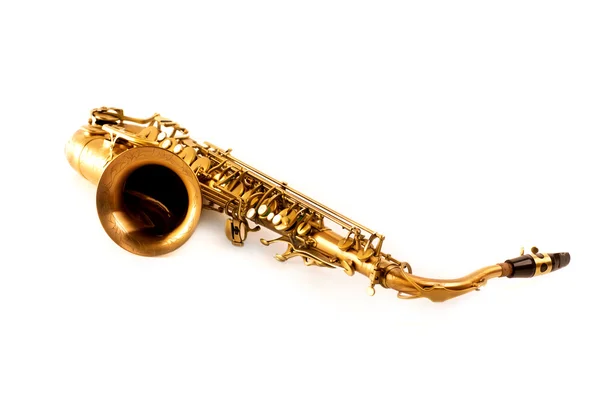 Saxofone Tenor saxofone dourado isolado em branco — Fotografia de Stock