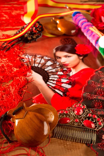 Flamenco woman with bullfighter and typical Spain Espana — Stock Photo, Image