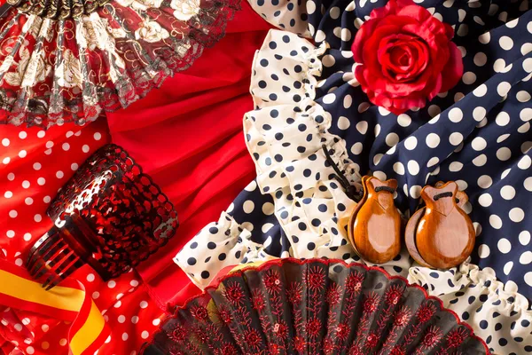 Espana typowe z Hiszpanii z wentylatorem róża flamenco kastaniety — Zdjęcie stockowe