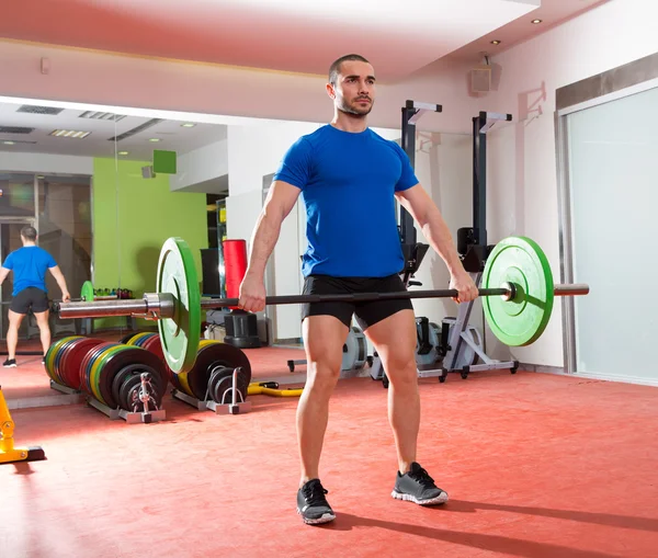 Crossfit gimnasio levantamiento de pesas barra hombre entrenamiento — Foto de Stock