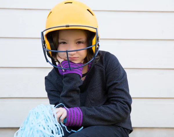 Kinderen honkbal cheerleading pom poms meisje triest ontspannen — Stockfoto