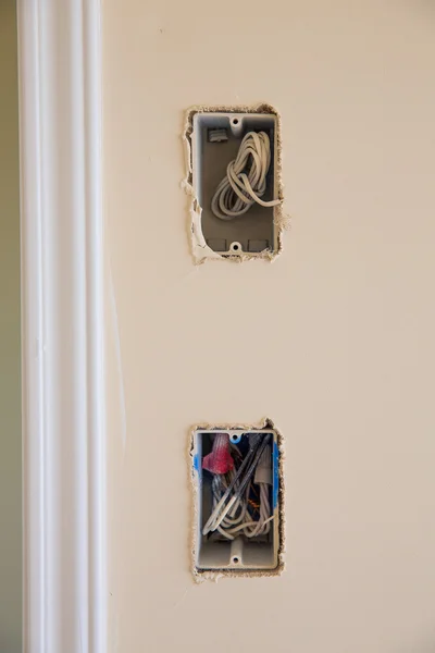 Electrical box for switch and plug with wires — Stock Photo, Image