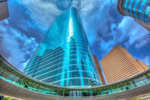 Houston downtown skyscrapers disctict blue sky mirror — Stock Photo, Image