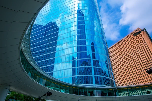 Houston downtown skyscrapers disctict blue sky mirror — Stock Photo, Image