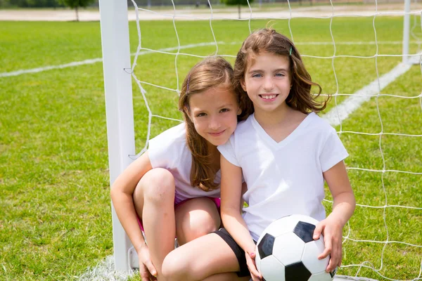 Soccer football kid girls playing on field — Stock Photo, Image